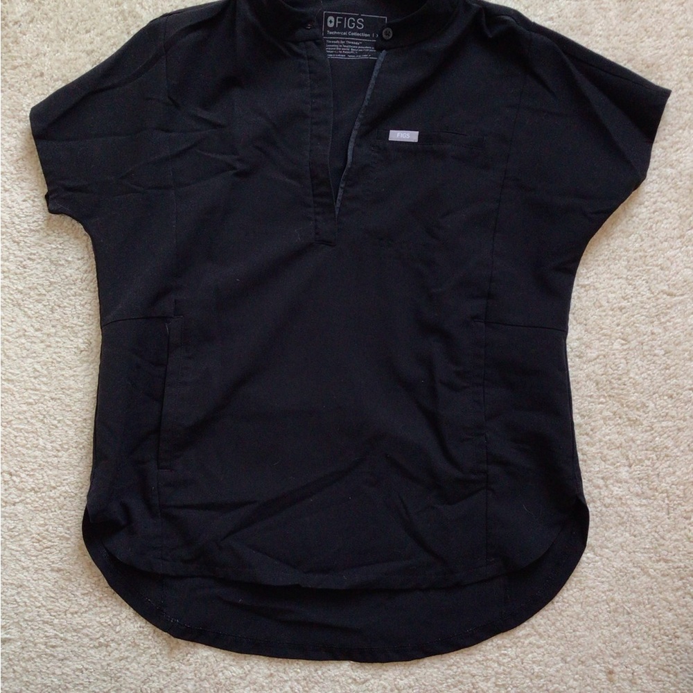 Figs black zip scrub top